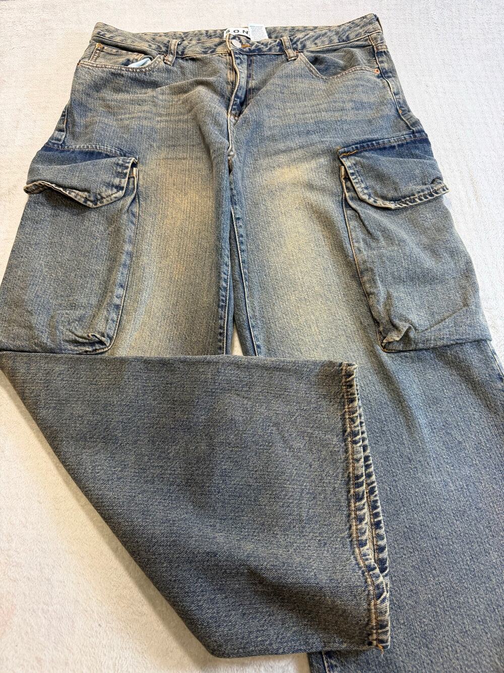 S.O.N.G. Y2K Cargo Jeans Women’s 13/31 Baggy Wide Leg Utility Denim Blue
